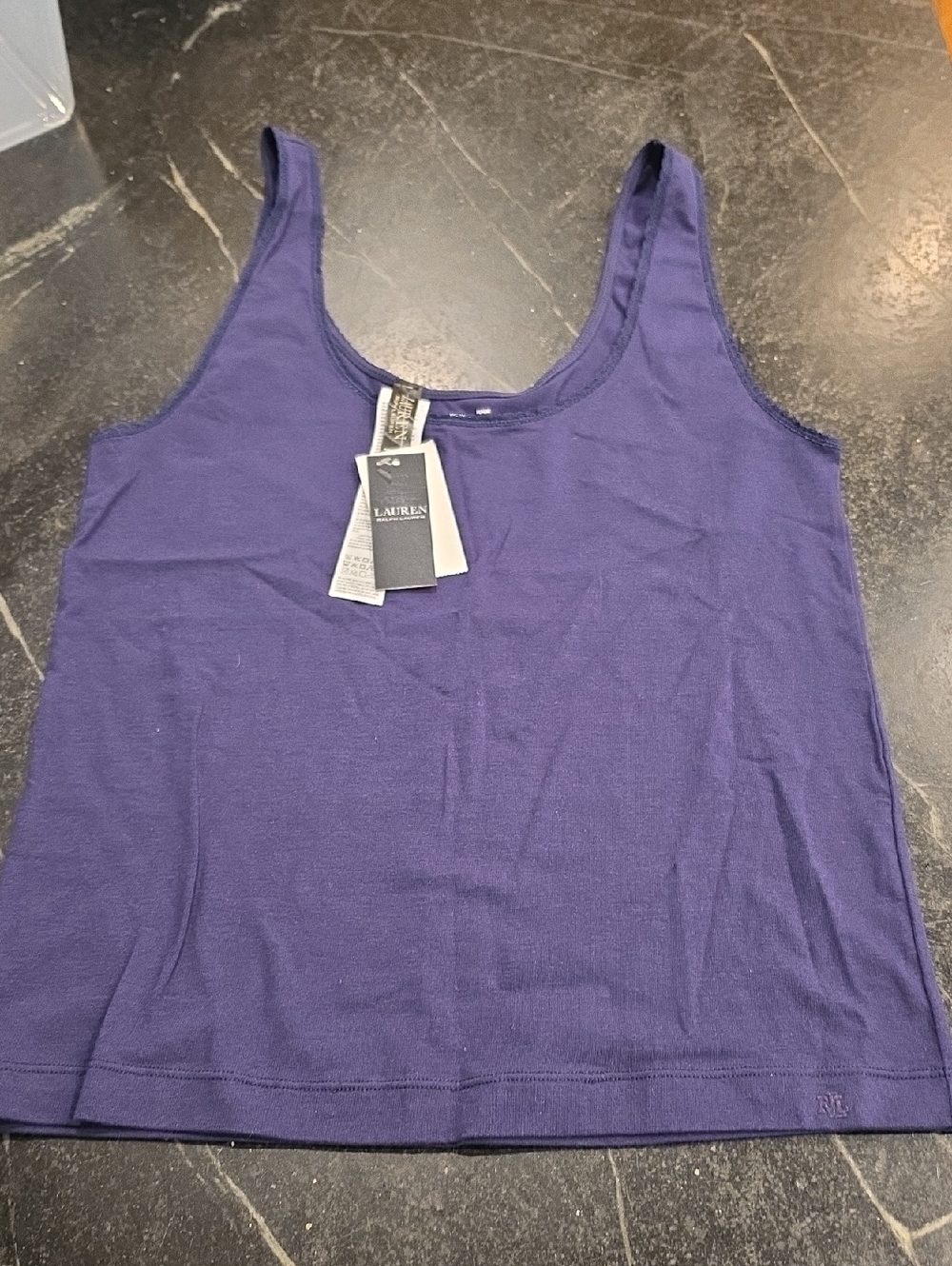 NWT Lauren Ralph Lauren Women's Navy Tank With Lace  Trim Top Size Medium